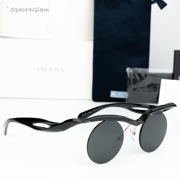 BRAND NEW Prada PRA24S 1AB5S0 Black Dark Grey Round Unisex Sunglasses 0PR A24S - Picture 1 of 11
